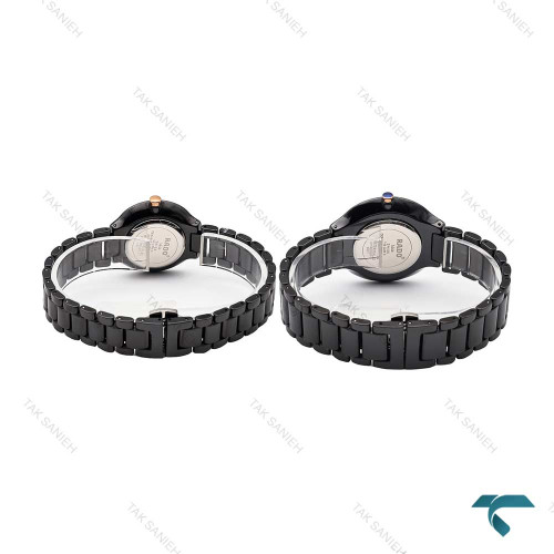 ست ساعت رادو مشکی سرامیکی عقربه رزگلد Rado-6340-S