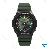 جیشاک زنانه GM-S2100 سبز مشکی صفحه رنگین کمانی G-shock-6393-L