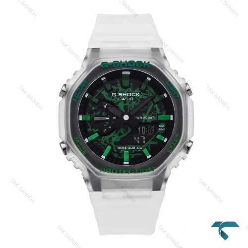جیشاک زنانه GMA-S2100 سفید شیشه ای صفحه سبز G-shock-6412-L جیشاک زنانه GMA-S2100 سفید شیشه ای صفحه سبز G-shock-6412-L