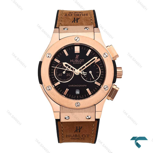 ساعت هابلوت زنانه سه موتوره رزگلد بند چرم قهوه ای صفحه مشکی Hublot-6416-L ساعت هابلوت زنانه سه موتوره رزگلد بند چرم قهوه ای صفحه مشکی Hublot-6416-L