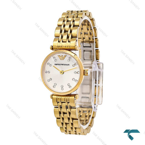 ساعت زنانه امپریو آرمانی مینی طلایی صفحه نقره ای نگین Armani-6690-L ساعت زنانه امپریو آرمانی مینی طلایی صفحه نقره ای نگین Armani-6690-L