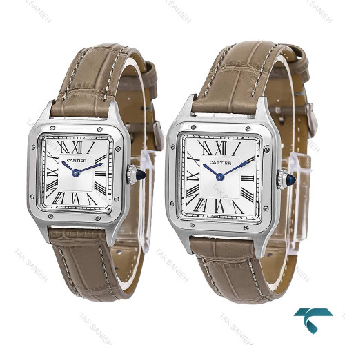 ساعت ست کارتیه سانتوس دومونت بند چرم طوسی Cartier-6704-S ساعت ست کارتیه سانتوس دومونت بند چرم طوسی Cartier-6704-S