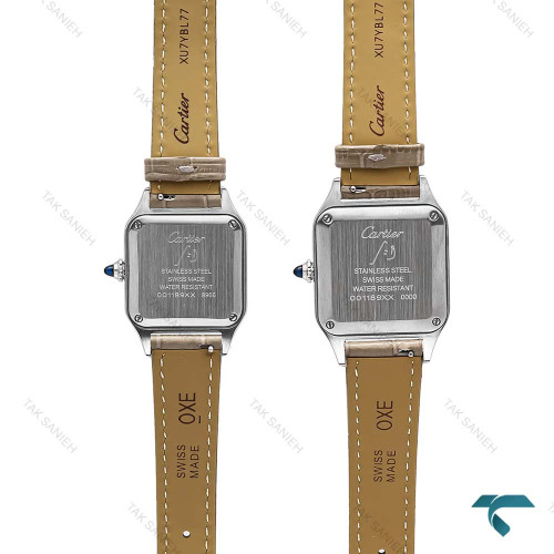 ساعت ست کارتیه سانتوس دومونت بند چرم طوسی Cartier-6704-S ساعت ست کارتیه سانتوس دومونت بند چرم طوسی Cartier-6704-S