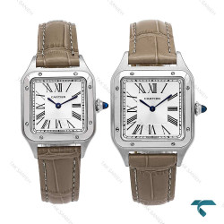 ساعت ست کارتیه سانتوس دومونت بند چرم طوسی Cartier-6704-S