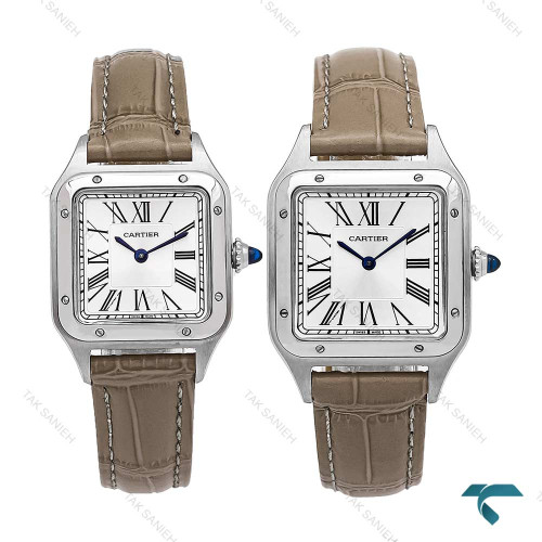 ساعت ست کارتیه سانتوس دومونت بند چرم طوسی Cartier-6704-S ساعت ست کارتیه سانتوس دومونت بند چرم طوسی Cartier-6704-S