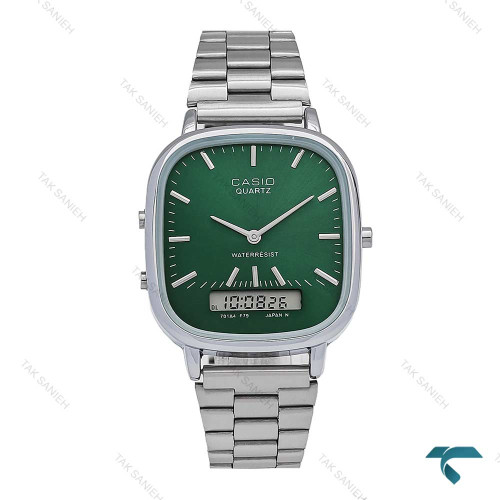 ساعت مردانه کاسیو دوزمانه چهارگوش سیلور صفحه سبز Casio-6713-G ساعت مردانه کاسیو دوزمانه چهارگوش سیلور صفحه سبز Casio-6713-G