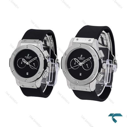 ساعت هابلوت ست مشکی قاب سیلور صفحه مهندسی Hublot-6783-S