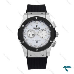 ساعت هابلوت مردانه نقره ای مشکی صفحه سفید Hublot-6794-L