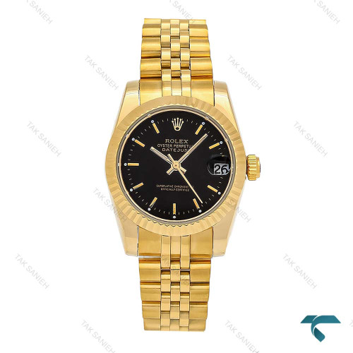 ساعت رولکس زنانه طلایی صفحه مشکی خطی مدیوم Rolex-6742-L ساعت رولکس زنانه طلایی صفحه مشکی خطی مدیوم Rolex-6742-L