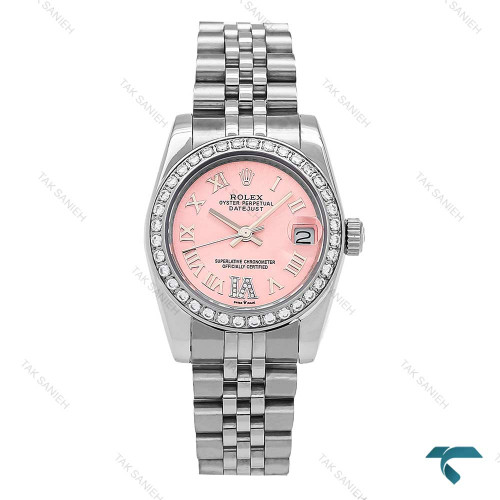 ساعت رولکس زنانه استیل صفحه صورتی دورنگین ایندکس نگین Rolex-6851-L ساعت رولکس زنانه استیل صفحه صورتی دورنگین ایندکس نگین Rolex-6851-L