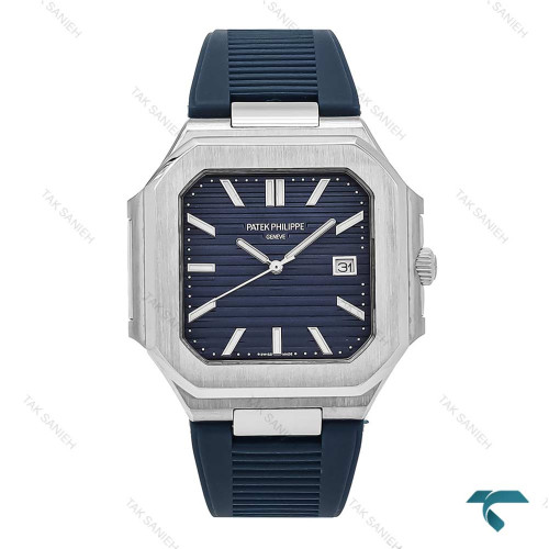 ساعت پتک فیلیپ Cubitus مردانه نقره ای بند رابر سرمه ای Patek-6928-G