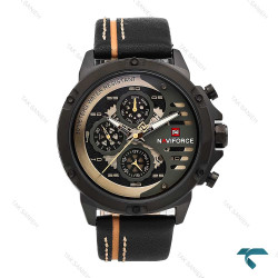 ساعت نیوی فورس NF9110 مردانه بندچرم رزگلد مشکی NaviForce-7047-G