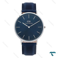 ساعت مردانه DW دنیل ولینگتون نقره ای سرمه ای بند چرم DW-7117-G