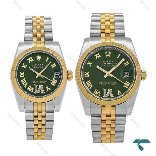 ساعت ست Rolex دورنگ طلایی صفحه سبز ایندکس یونانی Rolex-7156-S ساعت ست Rolex دورنگ طلایی صفحه سبز ایندکس یونانی Rolex-7156-S