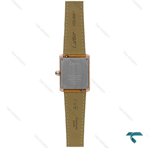 کارتیر تانک Tank زنانه رزگلد بند چرم عسلی Cartier-7220-L