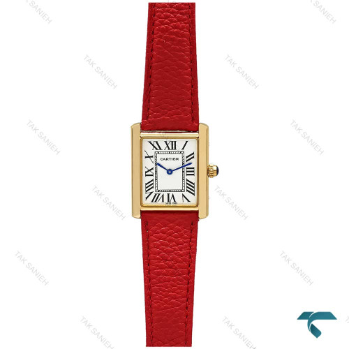 ساعت مچی کارتیه Tank زنانه طلایی بند چرم قرمز Cartier-7221-L