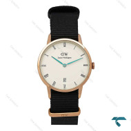 ساعت DW رزگلد صفحه سفید بند برزنت مشکی مدیوم DW-7229-L