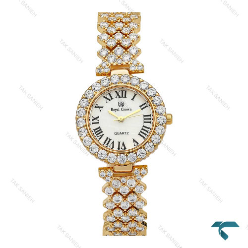 ساعت رویال کرون زنانه مجلسی طلایی فول نگین ایندکس یونانی Royal-7250-L