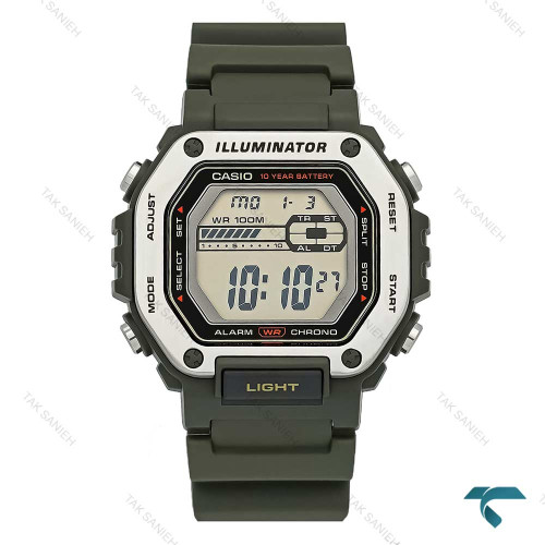 ساعت مردانه کاسیو دیجیتالی MWD-110H بند سبز مقاوم و اسپرت ساعت مچی مردانه کاسیو دیجیتالی مدل MWD-110H با بند سبز، صفحه نمایش جذاب و مقاوم مناسب استفاده روزمره و ورزشی
