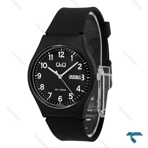 ساعت مچی مردانه کیو اند کیو مدل QQ-7780-G با طراحی مشکی و دو تقویم مناسب استایل رسمی و روزمره