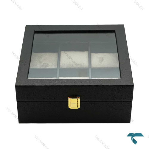 جعبه ساعت چرمی مشکی طوسی 6 عددی مناسب نگهداری ساعت جعبه چرمی مشکی طوسی مناسب برای نگهداری 6 ساعت طراحی شیک و بادوام
