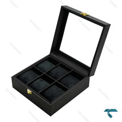 جعبه ساعت مچی 6 تایی چرمی مشکی Watches-Box-6-7814-U