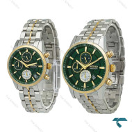 ساعت ست سیکو سه موتوره کورنوگراف دورنگ طلایی صفحه سبز Seiko-7834-S
