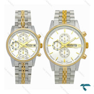 ساعت ست سیکو سه موتوره کورنوگراف دورنگ طلایی Seiko-7837-S