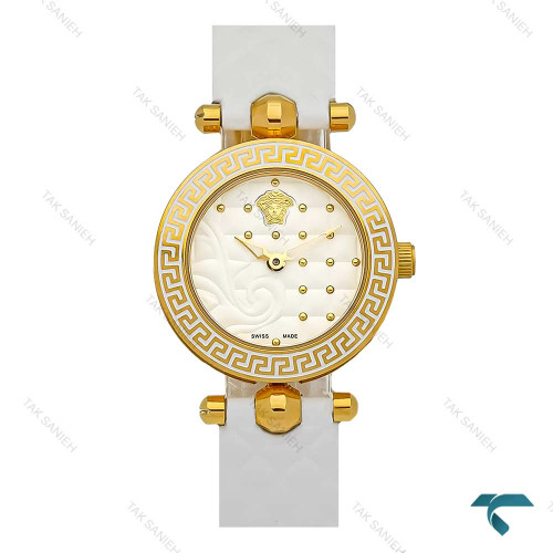 ساعت مچی ورساچه زنانه طلایی بند چرم سفید Versace-7902-L