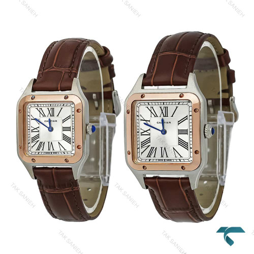 ساعت مچی ست کارتیه سانتوس دومونت بند چرم قهوه ای Cartier-7914-S ساعت مچی ست کارتیه سانتوس دومونت بند چرم قهوه ای Cartier-7914-S