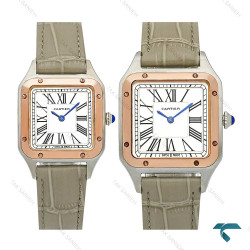 ساعت ست کارتیه سانتوس دومونت دورنگ رزگلد بند طوسی Cartier-7918-S
