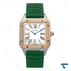 ساعت کارتیه سانتوس دومونت زنانه دورنگ رزگلد بند سبز Cartier-7919-G
