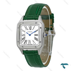 ساعت کارتیر سانتوس دومونت زنانه نقره ای بند چرم سبز متوسط Cartier-7920-L