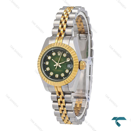 رولکس زنانه دورنگ طلایی صفحه سبز ایندکس نگین اسمال Rolex-7980-L رولکس زنانه دورنگ طلایی صفحه سبز ایندکس نگین اسمال Rolex-7980-L