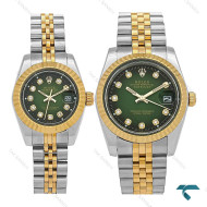 ساعت رولکس ست دورنگ طلایی صفحه سبز مشکی ایندکس نگین Rolex-7983-S