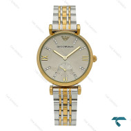 ساعت امپریو آرمانی زنانه دورنگ طلایی صفحه طوسی زیرثانیه Armani-7994-L