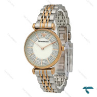ساعت زنانه امپریو آرمانی دو رنگ رزگلد صفحه نگین دار Armani-7995-L