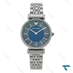 ساعت زنانه امپریو آرمانی سیلور صفحه سرمه ای نگین دار Armani-7998-L