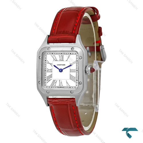 ساعت کارتیه زرشکی سانتوس دومونت زنانه سیلور Cartier-8004-L ساعت کارتیه زرشکی سانتوس دومونت زنانه سیلور Cartier-8004-L