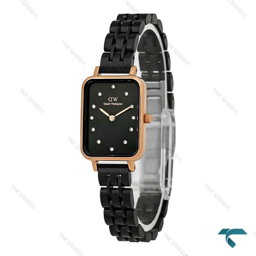 ساعت دنیل ولینگتون مستطیلی زنانه رزگلد مشکی DW-8014-L