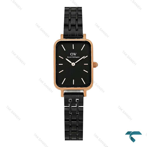 ساعت مستطیلی دنیل ولینگتون زنانه رزگلدمشکی ایندکس خط DW-8018-L