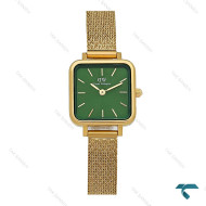 ساعت DW زنانه مربع طلایی بند حصیری صفحه سبز DW-8027-L