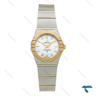 ساعت امگا زنانه دورنگ طلایی صفحه سفید خطی اسمال Omega-7273-L