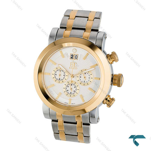 ساعت انزو مردانه اصل EC-2168TEG دورنگ طلایی صفحه سفید Enzo-8136-G