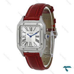 ساعت کارتیر سانتوس دومونت زنانه بند زرشکی متوسط Cartier-8192-G