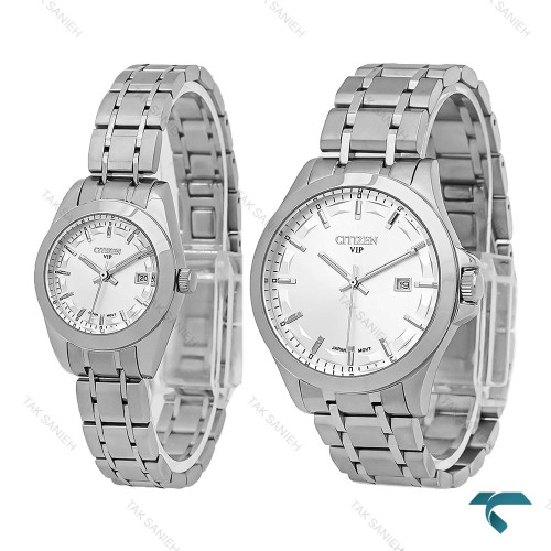 ساعت مچی ست سیتیزن VIP نقره ای صفحه سیلور Citizen-8195-S