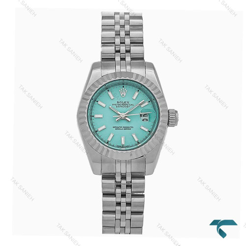 رولکس زنانه سیلور ایندکس خط صفحه فیروزه ای Rolex-8253-L رولکس زنانه سیلور ایندکس خط صفحه فیروزه ای Rolex-8253-L