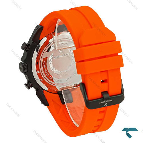 ساعت رومانسون کورنوگراف بند رابر نارنجی قاب مشکی Romanson-8263-G ساعت رومانسون کورنوگراف بند رابر نارنجی قاب مشکی Romanson-8263-G