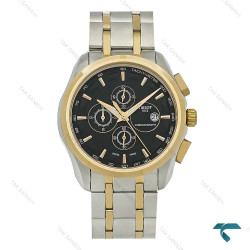 ساعت تیسوت مردانه سه موتوره کرنوگراف دورنگ طلایی صفحه مشکی Tissot-8271-G