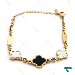 دستبند ون کلیف زنانه طلایی سه گل نگینی VanCleef-8337-L